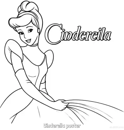 Free printable Cinderella with Artistic Text Poster Coloring Page coloring page