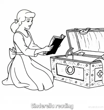 Free printable Cinderella Reading from a Chest Coloring Page coloring page