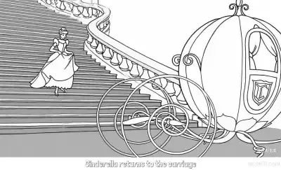 Free printable Cinderella Running Down Stairs to Carriage Coloring Page coloring page