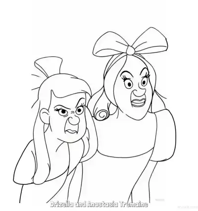 Free printable Drizella and Anastasia Tremaine Close Up Coloring Page coloring page