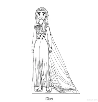 Free printable Elsa Barefoot Ethereal Long Dress Coloring Page coloring page