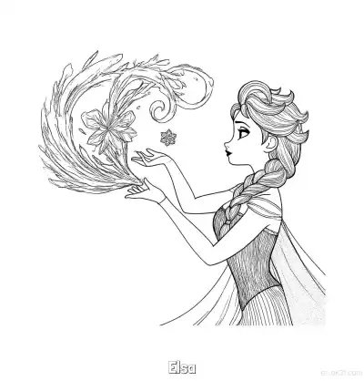 Free printable Elsa Side Profile with Magic Creatures Coloring Page coloring page