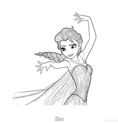 Free printable Elsa Dynamic Ballet Stretch Pose Coloring Page coloring page