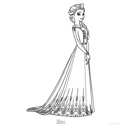 Free printable Elsa Geometric Pattern Dress Profile Coloring Page coloring page