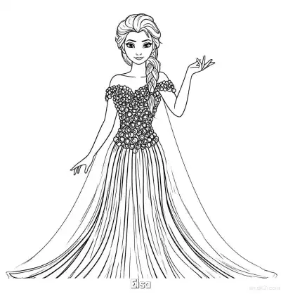 Free printable Elsa Intricate Floral Lace Dress Coloring Page coloring page