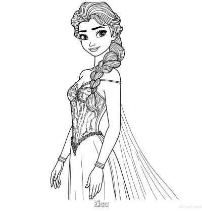 Free printable Elsa Elegant High-Neck Gown Coloring Page coloring page