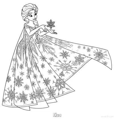 Free printable Elsa Magic Snowflake Gown Coloring Page coloring page