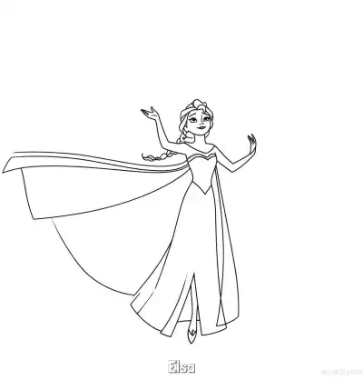 Free printable Elsa Swirling Cape Action Coloring Page coloring page