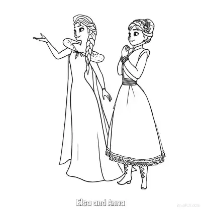 Free printable Elsa and Anna Sweet Sister Moment Coloring Page coloring page