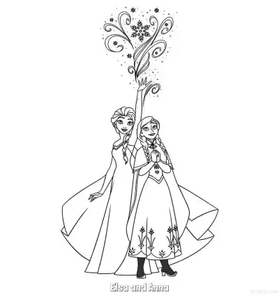 Free printable Elsa and Anna Ice Magic Celebration Coloring Page coloring page