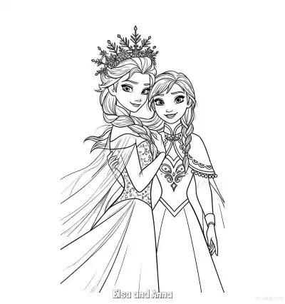 Free printable Crowned Elsa Hugging Anna Coloring Page coloring page