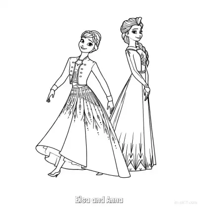 Free printable Elsa and Anna Elegant Winter Outfits Coloring Page coloring page