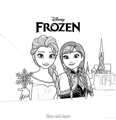 Free printable Frozen Classic Cover Elsa and Anna Coloring Page coloring page