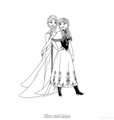 Free printable Elsa and Anna Sister Portrait Coloring Page coloring page