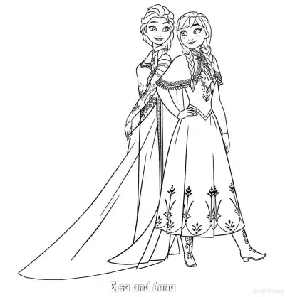 Free printable Elsa and Anna Side by Side Coloring Page coloring page