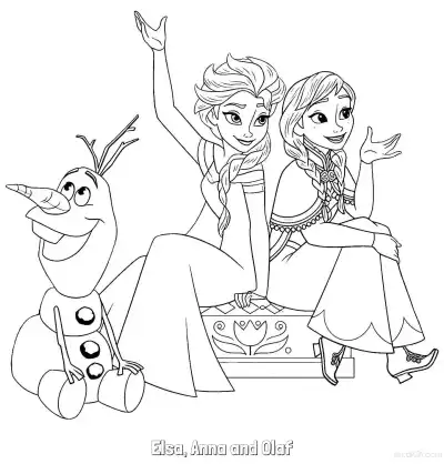 Free printable Elsa Anna and Olaf Family Moment Coloring Page coloring page
