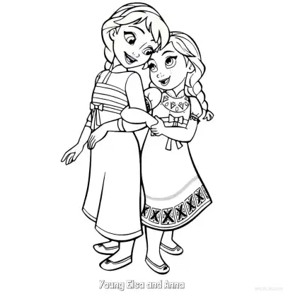 Free printable Childhood Elsa and Anna Happy Hug Coloring Page coloring page