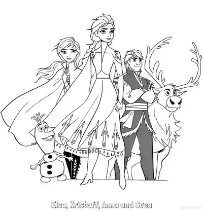 Free printable Frozen Cast with Olaf Group Coloring Page coloring page
