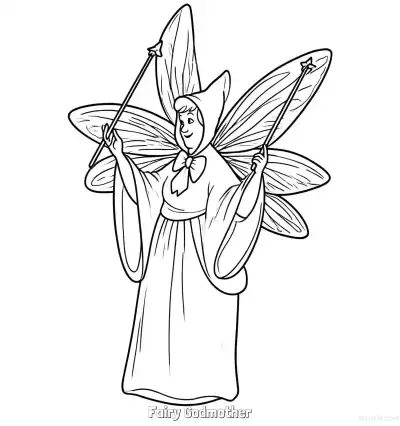 Free printable Fairy Godmother with Wings Smiling Coloring Page coloring page