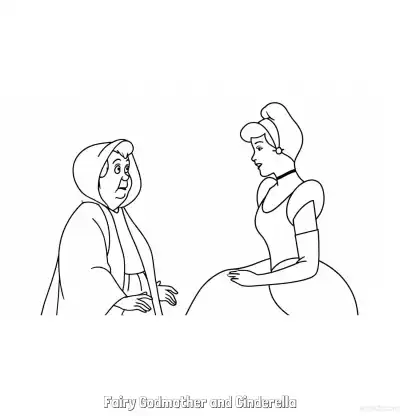 Free printable Fairy Godmother Talking to Cinderella Coloring Page coloring page