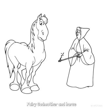 Free printable Fairy Godmother Casting Spell on Horse Coloring Page coloring page