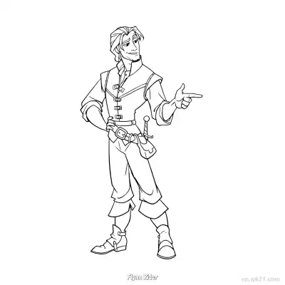 Free printable Flynn Rider Pointing Forward Coloring Page coloring page