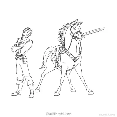 Free printable Flynn Rider and Maximus Standing Coloring Page coloring page