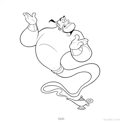 Free printable Genie Emerging from Magic Lamp Coloring Page coloring page