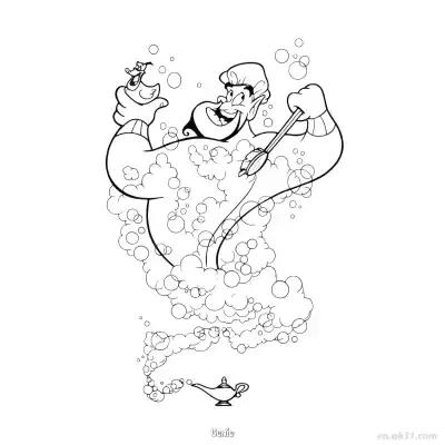 Free printable Genie Taking a Bubble Bath Coloring Page coloring page