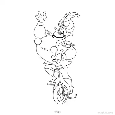 Free printable Genie Riding Unicycle Clown Outfit Coloring Page coloring page
