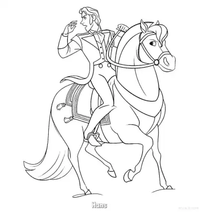 Free printable Prince Hans Riding Horse Gentleman Coloring Page coloring page