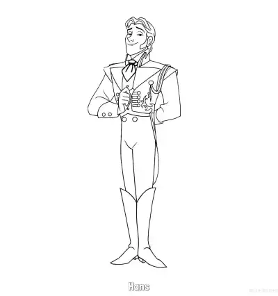 Free printable Prince Hans Military Uniform Standing Coloring Page coloring page