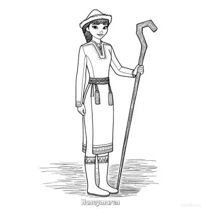 Free printable Honeymaren Holding Staff Coloring Page coloring page