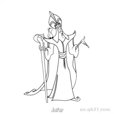 Free printable Jafar Holding Snake Staff Coloring Page coloring page