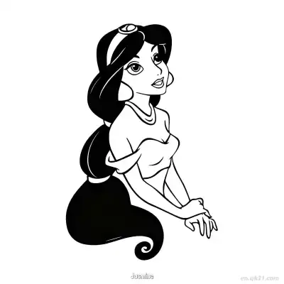 Free printable Jasmine Elegant Sitting Pose Coloring Page coloring page