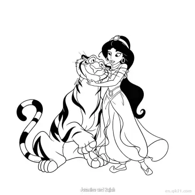 Free printable Jasmine and Rajah Warm Hug Coloring Page coloring page
