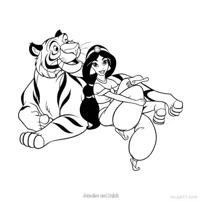 Free printable Jasmine Sitting on Rajah's Lap Coloring Page coloring page