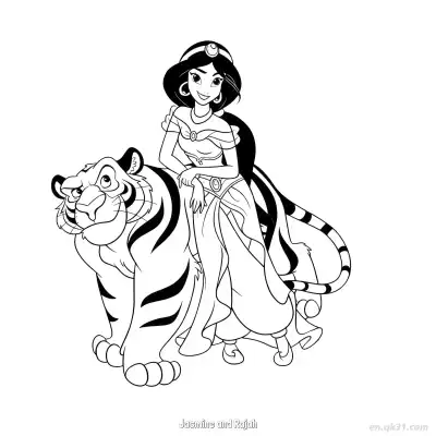 Free printable Jasmine Resting on Rajah's Back Coloring Page coloring page
