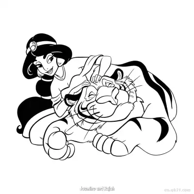 Free printable Jasmine Petting Rajah's Head Coloring Page coloring page