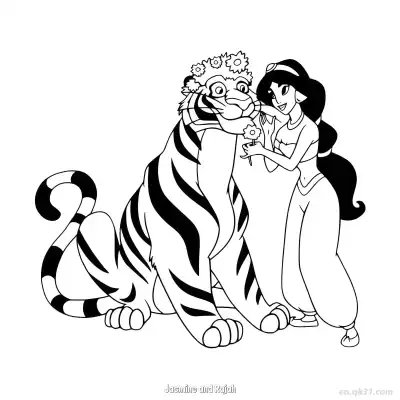 Free printable Jasmine and Rajah 5 Coloring Page - Free Printable Disney Aladdin PDFS Coloring Sheets coloring page
