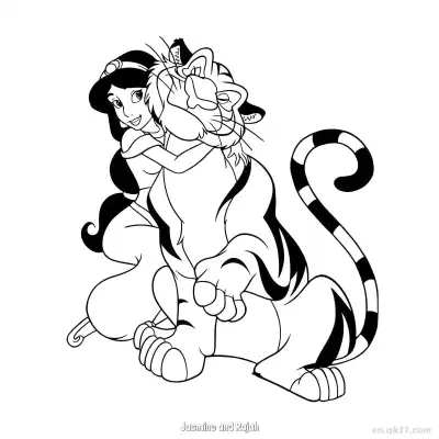 Free printable Jasmine Hugging Rajah's Neck Coloring Page coloring page