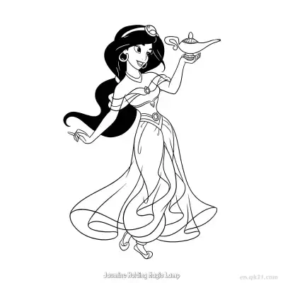 Free printable Jasmine Holding Magic Lamp 2 Coloring Page - Free Printable Disney Aladdin PDFS Coloring Sheets coloring page