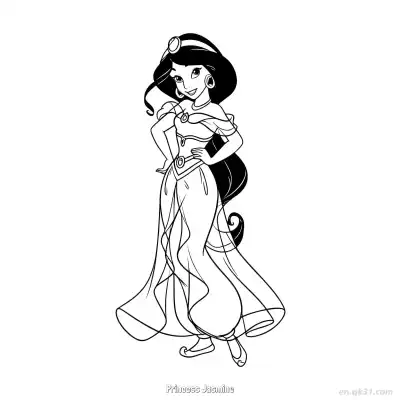 Free printable Princess Jasmine Hands on Waist Confident Coloring Page coloring page