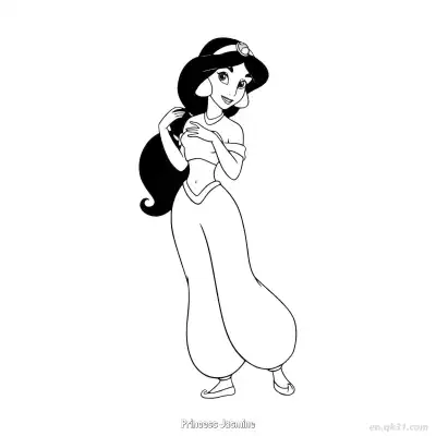 Free printable Princess Jasmine Touching Hair Full Body Coloring Page coloring page