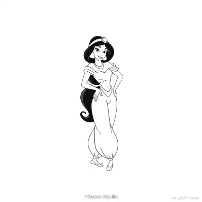 Free printable Princess Jasmine Classic Baggy Pants Standing Pose Coloring Page coloring page