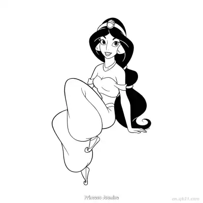 Free printable Princess Jasmine Graceful Side Sitting Pose Coloring Page coloring page