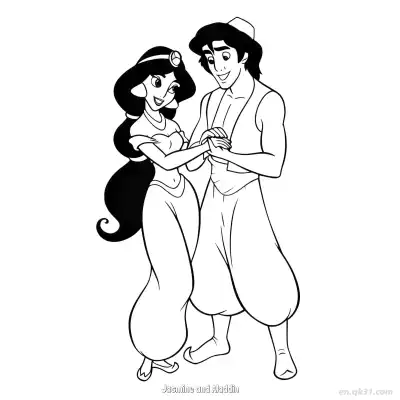 Free printable Aladdin and Jasmine Gazing at Each Other Coloring Page coloring page