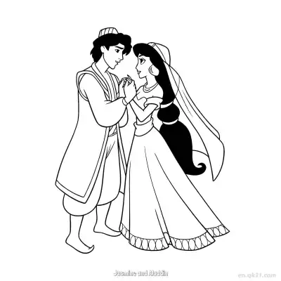 Free printable Aladdin and Princess Jasmine Wedding Gaze Coloring Page coloring page