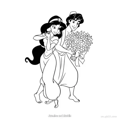 Free printable Aladdin Presenting Flowers to Jasmine Coloring Page coloring page