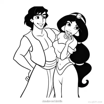Free printable Aladdin and Princess Jasmine Sweet Embrace Coloring Page coloring page